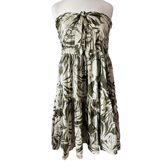 Ralph Lauren Women's 14P Tropical Palms Olive Green Cotton Babydoll Dress Y2K - Picture 1 of 8